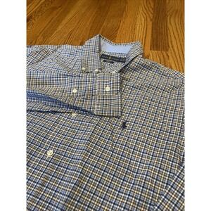 Ralph Lauren Men's Stretch Button Down Shirt 100% Cotton Blue Plaid Pony Size XL